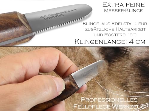 Trimmmesser für die Ohren Hunde und Katze mit sehr feiner Zahnung. Für Stehohren Kopf Pfoten Fellpflege. Kleine Ausführung Fellmesser Hundeschere Messer Kamm