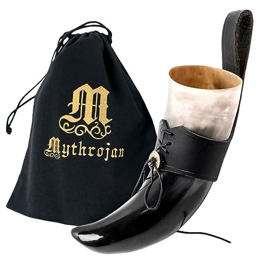 Mythrojan Viking Drinking Horn Black Medieval Beer Drinking Horn Authentic Drinking Horn with Strap Norse Beer Horn Small Drinking Horn Mug Viking Ale Horn Cup 250 ml Viking Drink Horn Replica 8oz