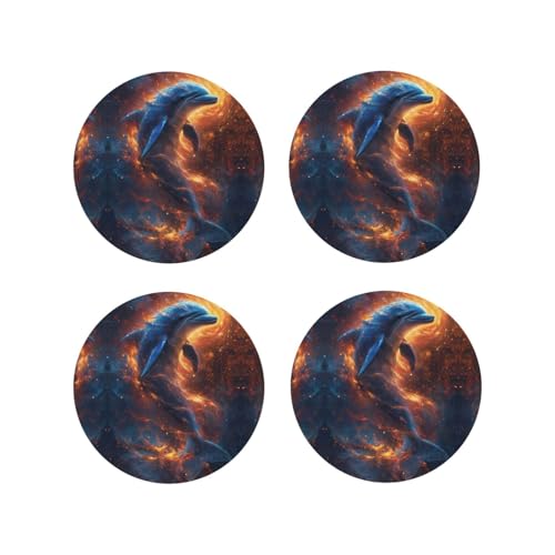 Cool Dolphin Lot de 4 dessous de verre ronds pour décoration de la maison, salon, 10,2 cm
