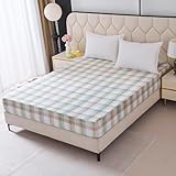 NATURETY Bedding Fitted Sheet with Deep Pocket,Modern Design Light Green Linellae Pattern Printed Fabric Bed Sheets (Green Checkered, Twin)