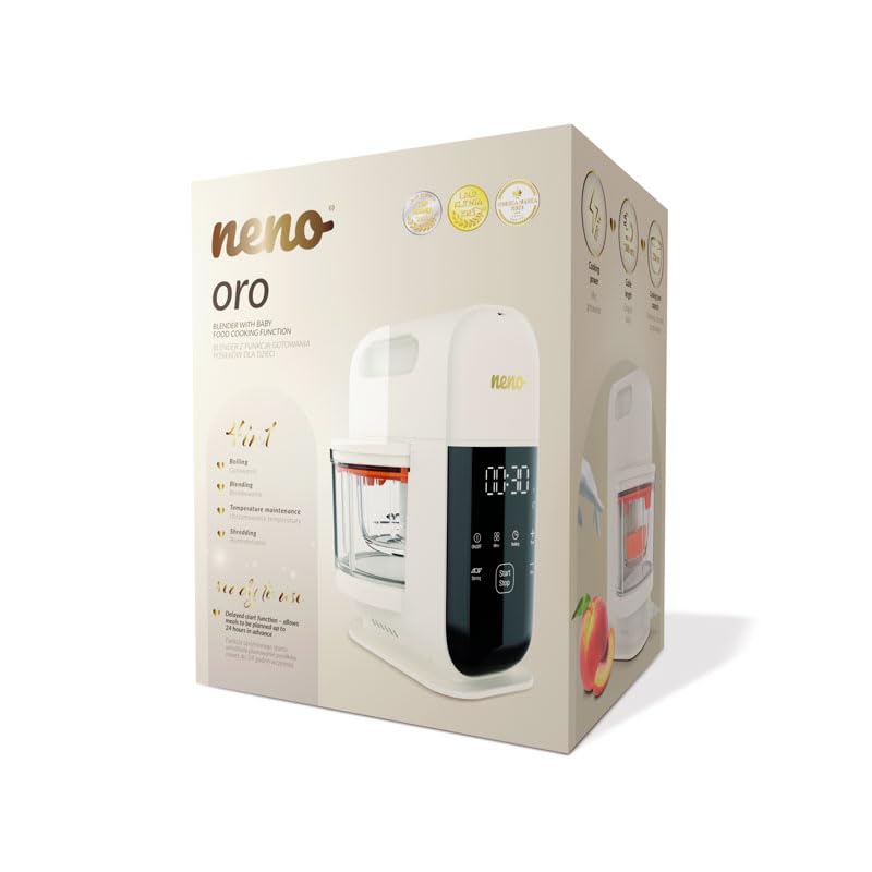 NENO Oro Robot de Cocina Infantil 4 en 1 - Cocción, Licuado, Mantenimiento de la temperatura, Triturado, Robot Cocina Bebe para Comida Casera o Tarros Potitos Bebe, Batidora de Vaso para Niños
