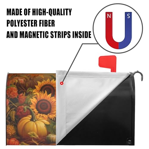 Image of Identiy Fall Pumpkins Sunflowers Mailbox Covers Magnetic Standard Size, Thanksgiving Autumn Harvest Magnetic Mailbox Covers 18 inchx21 inch for Holiday Yard Decor