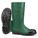 NINGO Men's Steel Toe Rain Boots, Waterproof Slip Resistant Rubber Boots
