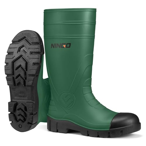 NINGO Steel Toe Rain Boots for Men, Waterproof PVC Rubber Boots with Puncture & Slip Resistant Design, Outdoor Knee High Mud Rainboots, Durable Fishing Footwear for Garden, Agriculture Industrial