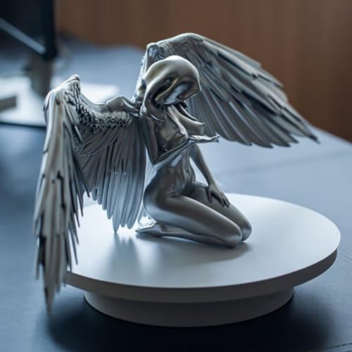 Estatua de Ángel Arrodillado Nude de Resina Plateada miniatura 6
