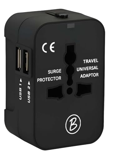 Image of Btag Universal Travel Adapter All-in-One Worldwide Plug Adapter, International with Dual USB Ports (2U - 1A), Multi-Country Power Outlet, Compact Adapter (100-240V)(Black)