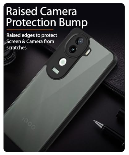 Image of WOW IMAGINE Translucent Hybrid Back Case Cover for iQOO Z9s 5G | Vivo V40e 5G Smoked Matte Back | Shock Proof 360 Degree Protection | Protective Hard Case - Matte Black