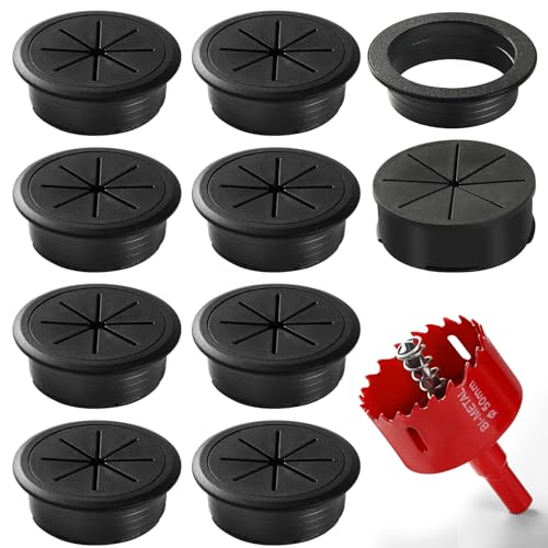 Desk Grommet 2 Inch (50 mm) 8 Pieces, Desk Hole Cover for Cables Black, ABS Plastic Grommet Hole...