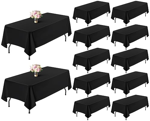 Showgeous 12 Pack Table Cloth Black Tablecloth 60 x 126 Inch Table Clothes for 8 Foot Rectangle Tables, Wrinkle Resistant Washable Polyester Table Cover for Wedding Parties Banquet Dining Table