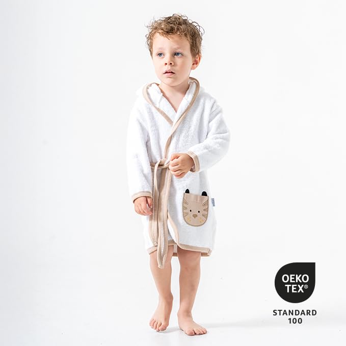 Accappatoio per neonati, con motivo giraffa, in 100% cotone, morbido, assorbente e delicato sulla pelle, per neonati e bambini