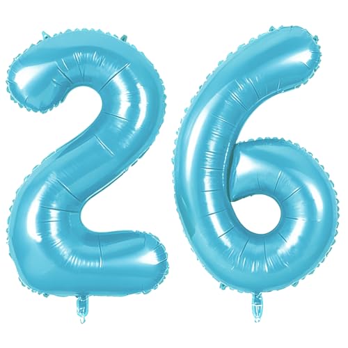 Number 26 Balloons for 26th Birthday Party Decorations, 0-100 Large No.26 Balloons for Women Men and Her Him, 40 Inch Jewelry Blue Foil Helium Balloon for 26 Year Old Anniversary Decorations