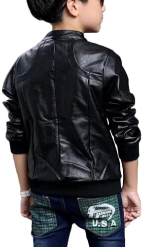 Elife Boy's Trendy Stand-Collar PU Leather Spring Moto Jacket Black3