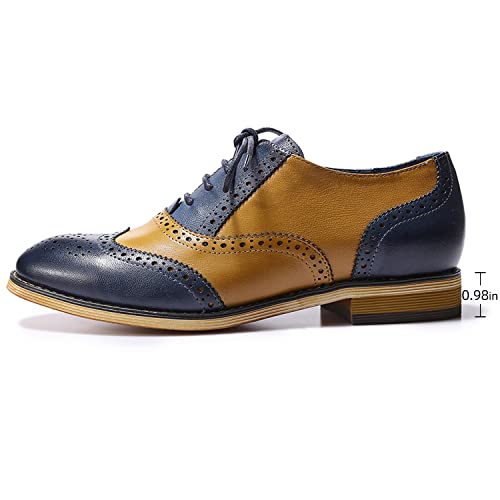 Mona Flying Women's Leather Perforated Lace-Up Brogue Wingtip Derby Saddle Oxfords Shoes For Women Ladies Girls #TOP1