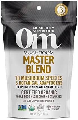 Om Mushroom Superfood Master Blend Mushroom Powder Supplement, 3.17 Ounce, 34 Servings, 10 Mushroom Complex, Lions Mane, Chaga, Cordyceps, Reishi Extract Adaptogens for Vibrant Health, Immune Support