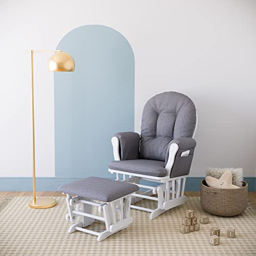Image of Storkcraft Premium Hoop Glider & Ottoman (Espresso /Gray Swirl) - GREENGUARD Gold Certified Nursery Glider, Solid Wood Craftsmanship, Smooth-Gliding Nursery Chair and Ottoman, Award-Winning