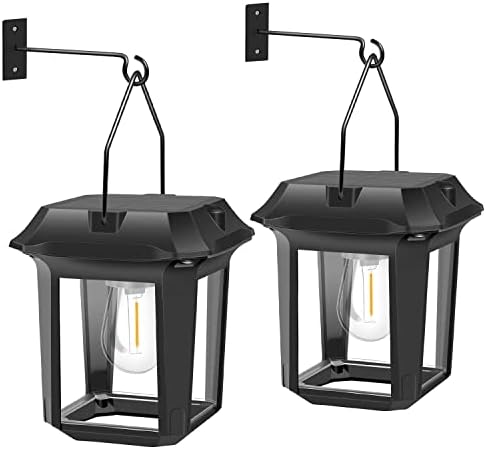 Lepwings Solar Wall Lanterns, Waterproof Outdoor Lights, 2 Pack, Wireless Aluminum Anti-Rust Outdoor Lamps, Dusk to Dawn Hanging LED Solar Lantern for Patio Decorative Fence Front Porch and Garden