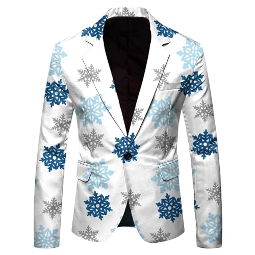 Veste de costume pour homme tendance vêtement de mi-saison imprimé Noël blanc