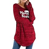 Mom Casual T-Shirt Mama Bear Graphic Inspired Shirts Baggy Long Sleeve Tunic Blouse Top Tees Pullover
