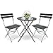 SUNMER Set di 3 tavoli e sedie da bistrot, in metallo, pieghevole, da giardino, patio, balcone, mobili da pranzo, grigio