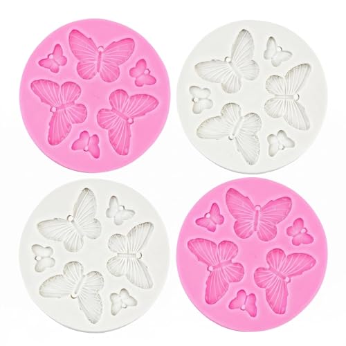 4 Pcs Butterfly Chocolate Molds Butterfly Silicone Resin Mold 3.54 inch Mini Silicone Molds for Cupcake Polymer Clay Soap Candy Fondant DIY Cake Decorating