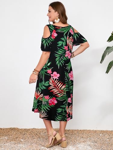 Image of LARACE Plus Size Women Dress for Summer, Midi Women's Sundress, Casual V-Neck Short Sleeve Flowy T-Shirt Dresses with Pockets