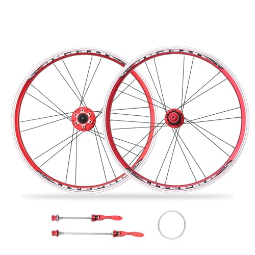 20インチ 406/451 折りたたみ自転車ホイールセット Vブレーキ フロント/リアホイール クイックリリース F74mm/R130mm BMXホイール 7-10スピード対応(Red,406)