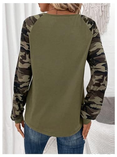 Women's Camo Print Long Sleeve Tee Tops Casual Crewneck Tees Shirts Casual Fall T Shirt2