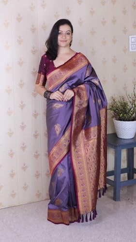 Image of SGF11 Women's Kanjivaram Pure Soft Silk Saree With Blouse Piece