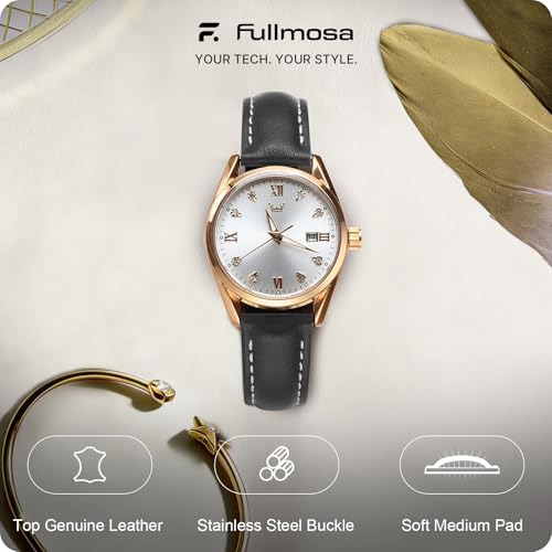 Image of Fullmosa 18mm Quick Release Leather Watch Band for Garmin | Traditional Smartwatch Replacement Strap for Garmin Venu 2S /3S /4(41mm) Women Men Formal Daily, Black&Rosegold Buckle