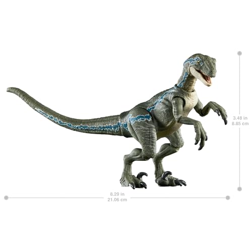 Image of Mattel Jurassic World Hammond Collection Dinosaur Action Figure, Velociraptor 'Blue' Dino Toy with Articulation