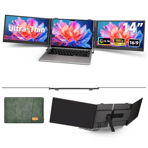 Laptop Screen Extender - 14" Ultra-Thin Triple Portable Monitor 1080P FHD IPS Attachment Screen for 13"-17.3" Laptops Compatible with Wins Mac Dex Chrome Switch