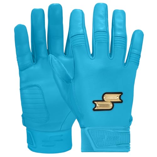 SSK Showcase Youth Baseball Batting Gloves - Durable Full Cabretta Leather Glove - 8 Colors (Columbia, Large)