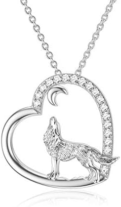 ROMANTICWORK Wolf Necklace Sterling Silver Wolf Pendant Necklace Jewellery Wolf Gifts for Women Girls