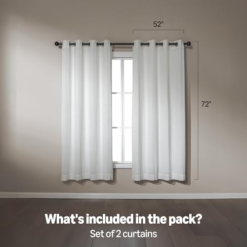 Image of Amazon Basics Chenille Room Darkening Curtains, Light Filtering Window Drapes for Bedroom and Living Room, 2-Panel Set with Grommets, 52 inch W x 72 inch L, White Classic