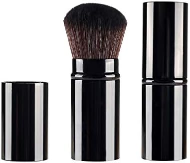 QiBusLeen Retractable Kabuki Foundation Makeup Brush Travel Blush Brush Flat Top Kabuki Face Blush Liquid Powder Foundation Brush for Blush, Buffing, Highlight, Contour, Flawless Powder Cosmetics (Black)