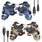SWCTIM PS3 Controller Wireless 2 Pack,Verbesserte Fernbedienung für PS3,6-Achsen Gyro Sensor,Doppelter Vibration,USB-Ladekabel(Camo Blau und Camo Grau)