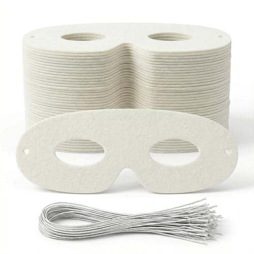 QTORCHE Lot de 40 Masques Loup Blanc à Décorer – Masques DIY en Papier Mâché Épais avec Élastique, Masque Carnaval et Mascarade, 19 x 10 cm