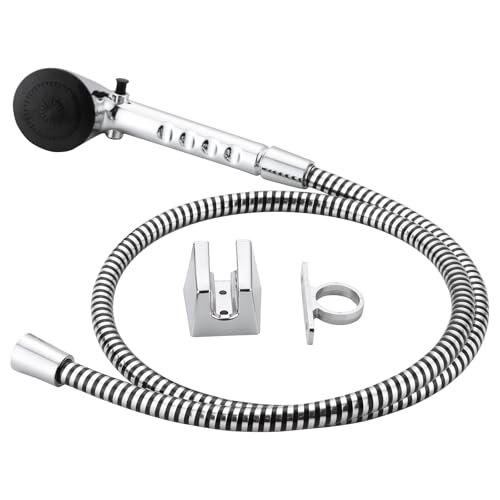 RV Shower Head with Hose, Outdoor Shower, Non-Metallic Outdoor RV Shower Kits Replacement, Camper Shower Head Kits with Hose Guide and Shower Wand Bracket Holder (Chrome)