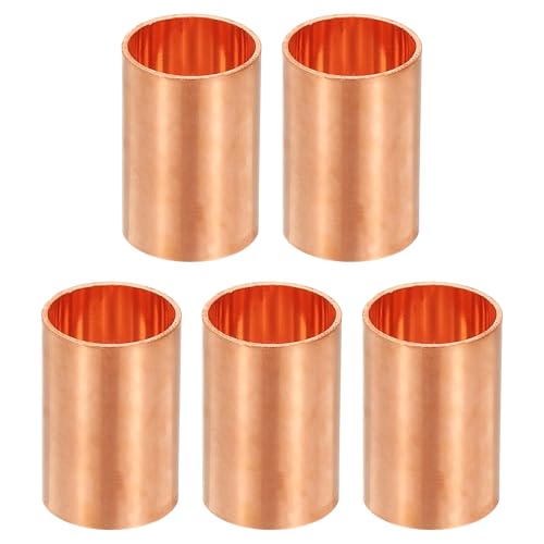 PATIKIL 1/2 Copper Coupling Fittings with Sweat Ends, 5 Pcs Straight Copper Pipe Fitting Coupler Without Stop Solder Connection Welding Joint Connector for HVAC Air Conditioning