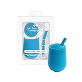ezpz Mini Cup + Straw Training System (Blue) - 9 Months+ - 100% Silicone Training Cup for Infants + Toddlers - Designed by a Pediatric Feeding Specialist
