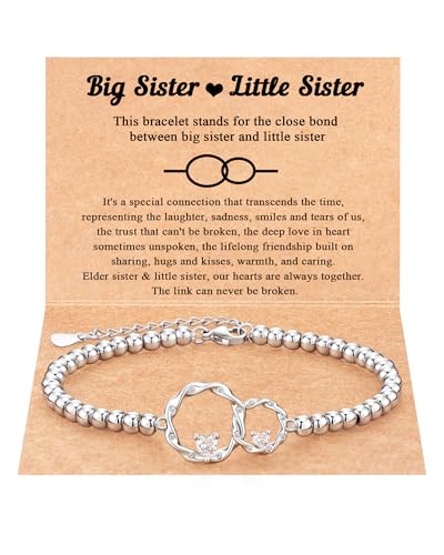 Tarsus Eternal Love Connected at Heart Interlocking 2 Circles Bracelet - Sister Gifts for Birthday, Christmas, Big and Little Sisters