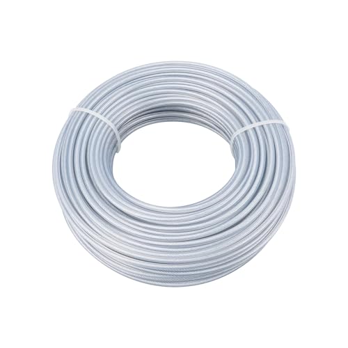 KJLEEN Heavy Duty Strimmer Wire 3mm x 45m Nylon Steel Grass Trimmer Line Round Replacement Garden Strimmer Cord Metal Mowing Rope for Over Grown Weeds