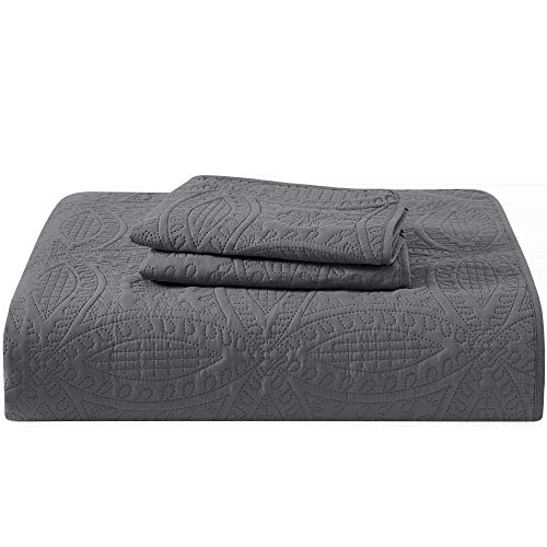 Mellanni Bedspread Coverlet Set - Bedding Cover With Shams - Ultrasonic Quilting Technology - 3 Piece Oversized Gray Quilt Set - Bedspreads & Coverlets (Full/Queen, Gray) #TOP7