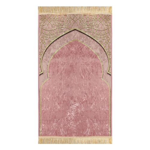 Tapis de Prière Islamique avec Frange Tapis Prière en Peluche Rembourré Epais