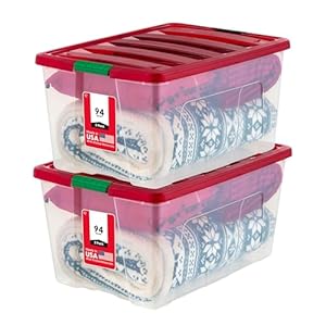 IRIS USA 94 Qt. Stackable Plastic Storage Bins with Lids, 2 Pack – BPA-Free, See-Through Organizing Solution, Latches, Durable Nestable Containers, Secure Pull Handle, Made in USA – Red