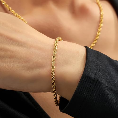 Pulsera cadena cuerda 3mm baño oro 24k para adultos miniatura 2