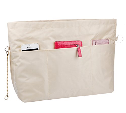 Vercord Handbag Purse Bag Insert Organizers Extra Thick Large Travel Handbag Organizer Beige