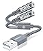 Produktbild USB A auf 3.5mm Klinke Aux Adapter (30cm),Akoada USB Externe Soundkarte USB A zu 2 x 3.5mm AudioAdapter für Mikrofon,Laptop, PC,Linux, Desktops, PS4,Kopfhörer, Lautsprecher und mehr Gerät (Grau)