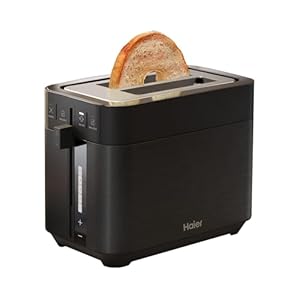 Haier 1150W Digital Toaster 2 Slice, 7 Browning levels with Extra Wide Slots, High Lift, LED Indicator, Removable Crumb Tray, Stainless Steel, hOn App, Black [I-Master Series 5 HTO5A3]