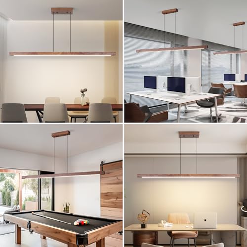 Modern Wooden Pendant Light, 47IN Walnut Wooden Chandelier with Remote Control 3000k-6500K Adjustable Color Temperature,Aluminum Island Lighting Lamp for Dining Room, Living Room by Mikeru - Used condition - Image 4
